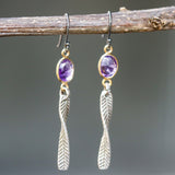 Amethyst drop earrings, Silver drop earrings, amethyst dangle earrings, boho earrings, February birthstone earrings - Metal Studio Jewelry