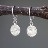Sterling silver discs 8.5 mm earrings with texture and hangs on sterling silver hook style - Metal Studio Jewelry