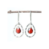 Silver drop earring with garnet - Metal Studio Jewelry