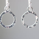 Silver circle shape in hammer textured on sterling silver hook style - Metal Studio Jewelry