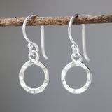 Silver circle shape in hammer textured on sterling silver hook style - Metal Studio Jewelry