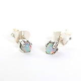 Sterling silver stud earrings with opal cabochon in prongs setting with sterling silver post and backing - Metal Studio Jewelry