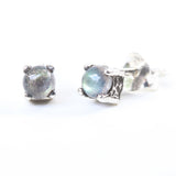 Sterling silver stud earrings with cabochon labradorite in prongs setting with sterling silver post and backing - Metal Studio Jewelry