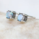 Sterling silver stud earrings with faceted labradorite in prongs setting with sterling silver post and backing - Metal Studio Jewelry