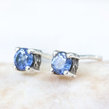 Sterling silver stud earrings with faceted blue sapphire in prongs setting with sterling silver post and backing - Metal Studio Jewelry