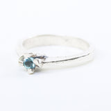 Dainty,Round faceted blue topaz ring in silver prongs setting with sterling silver high polished band - Metal Studio Jewelry
