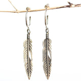 Sterling silver leaf earrings with oxidized on sterling silver post style - Metal Studio Jewelry