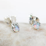 Sterling silver stud earrings with opal cabochon in prongs setting with sterling silver post and backing - Metal Studio Jewelry