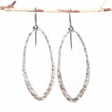 Silver oxidized hammer textured teardrop hoop earrings with sterling silver hooks - Metal Studio Jewelry