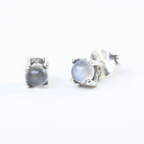 Sterling silver stud earrings with cabochon white moonstone in prongs setting with sterling silver post and backing - Metal Studio Jewelry