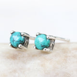 Sterling silver stud earrings with cabochon turquoise in prongs setting with sterling silver post and backing - Metal Studio Jewelry