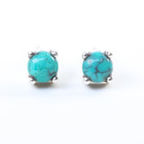 Sterling silver stud earrings with cabochon turquoise in prongs setting with sterling silver post and backing - Metal Studio Jewelry