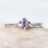 Dainty,Round faceted pink tourmaline ring in silver prongs setting with sterling silver high polished band - Metal Studio Jewelry
