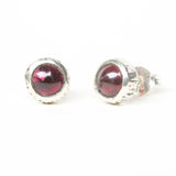 Round cabochon garnet earrings in silver bezel setting with sterling silver post and backing - Metal Studio Jewelry
