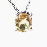 Oval faceted Citrine pendant necklace in silver bezel and prongs setting with yellow multi-sapphire beads secondary on silver chain - Metal Studio Jewelry