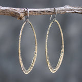 Brass oxidized hammer textured teardrop hoop earrings with sterling silver hooks - Metal Studio Jewelry