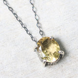 Oval faceted Citrine pendant necklace in silver bezel and prongs setting with yellow multi-sapphire beads secondary on silver chain - Metal Studio Jewelry