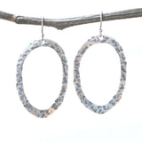 Silver oxidized hammer textured oval hoop earrings with sterling silver hooks - Metal Studio Jewelry