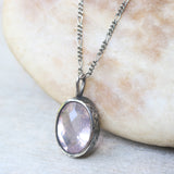 Oval faceted Rose quartz gemstone pendant necklace in silver bezel setting with moonstone beads secondary - Metal Studio Jewelry