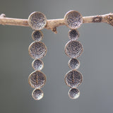 Brass circle earrings with texture oxidized on sterling silver post style - Metal Studio Jewelry