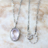 Oval faceted Rose quartz gemstone pendant necklace in silver bezel setting with moonstone beads secondary - Metal Studio Jewelry