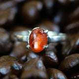 Oval Sunstone ring in prongs setting with sterling silver matte finished band - Metal Studio Jewelry