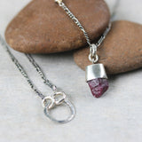 Deep red Rough ruby pendant necklace in silver bezel setting with silver beads secondary - Metal Studio Jewelry