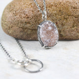 Sterling silver necklace with oval brown Druzy quartz pendant - Metal Studio Jewelry