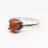 Oval cabochon sunstone ring in prongs setting with sterling silver matte finished band - Metal Studio Jewelry