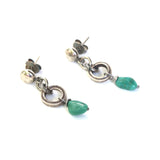 Blue turquoise earrings in freeform shape with silver ring loops and sterling silver stud style - Metal Studio Jewelry