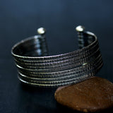 Engraving oxidized sterling silver stack cuff bracelet - Metal Studio Jewelry
