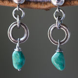 Blue turquoise earrings in freeform shape with silver ring loops and sterling silver stud style - Metal Studio Jewelry