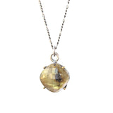 Square olive green Labradorite pendant necklace with sterling silver chain - Metal Studio Jewelry