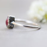Teardrop ruby ring in silver bezel setting with sterling silver high polish finished band - Metal Studio Jewelry