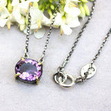 Oval faceted Amethyst necklace in silver bezel and brass prongs setting - Metal Studio Jewelry
