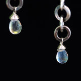 Earrings,Teardrop cabochon moonstone and 3 round silver ring on sterling silver hooks style - Metal Studio Jewelry