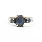 Oval gray faceted labradorite ring and tiny labradorite on side - Metal Studio Jewelry