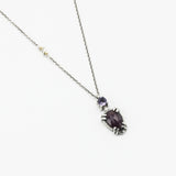 Teardrop red Ruby necklace and tiny round amethyst in silver bezel and prongs setting - Metal Studio Jewelry