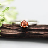 Tiny round sunstone ring in prongs setting with sterling silver scratch texture band - Metal Studio Jewelry