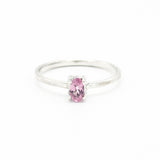 Oval Pink tourmaline ring in prongs setting with sterling silver scratch texture band - Metal Studio Jewelry