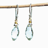 Earrings Teardrop faceted green amethyst with gold plated on silver wire wrapped on sterling silver hooks style - Metal Studio Jewelry