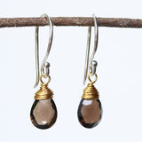 gemstone drop earrings, smoky quartz, dainty earrings, dangle earrings, drop earrings, gift for women, boho earrings, birthstone earrings - Metal Studio Jewelry