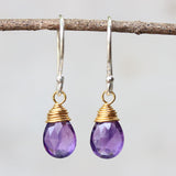 drop earrings, dangle earrings, amethyst earrings, dainty earrings, short earrings, purple earrings, birthstone earrings, February earrings - Metal Studio Jewelry