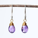 drop earrings, dangle earrings, amethyst earrings, dainty earrings, short earrings, purple earrings, birthstone earrings, February earrings - Metal Studio Jewelry