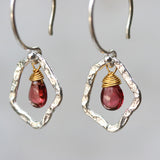 drop earrings, dangle earrings, garnet earrings, silver earrings, silver drop earrings, gift for women, simple earrings, - Metal Studio Jewelry