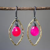 pink chalcedony earrings, pink earrings, dangle earrings, drop earrings, gemstone earrings, boho earrings, birthstone earrings - Metal Studio Jewelry