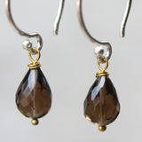 gemstone drop earrings, smoky quartz, crystal earrings, dangle earrings, drop earrings, smoky quartz earrings, simple earrings - Metal Studio Jewelry