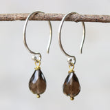 gemstone drop earrings, smoky quartz, crystal earrings, dangle earrings, drop earrings, smoky quartz earrings, simple earrings - Metal Studio Jewelry