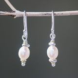 dainty freshwater pearl earring on hypoallergenic sterling silver, drop earring, dangle earring, boho earring, gift for women - Metal Studio Jewelry