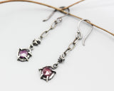 Earrings Garnet in silver bezel and prongs setting with silver chain and silver beads on sterling silver hooks style - Metal Studio Jewelry